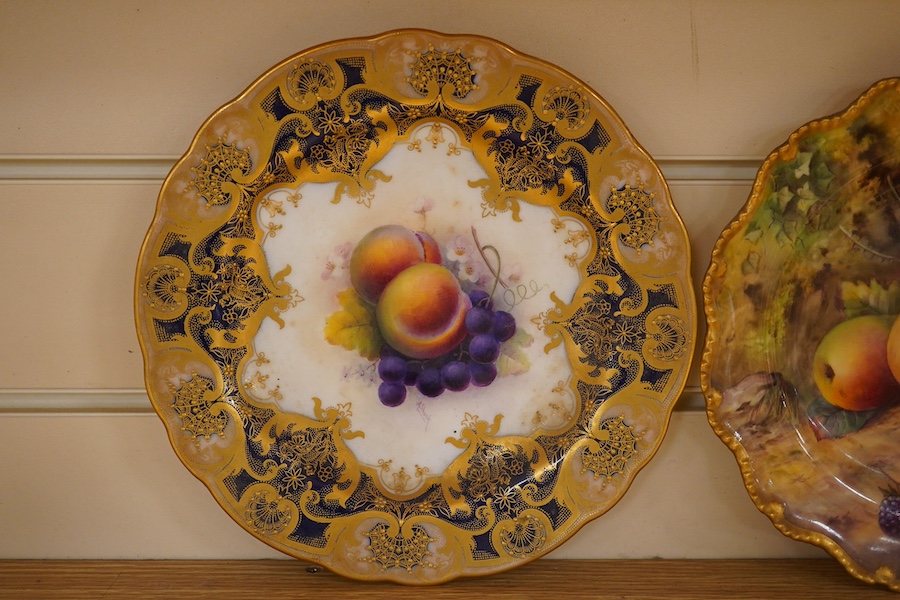 Two Royal Worcester fruit painted plates, by T Lockyer and A Shuck, 23cm in diameter. Condition - good, a little dirty